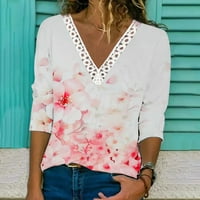 Vrhovi za žene casual pad cvjetno tiskano kukičani čipkasti bluza s bluzom izreza labava majica s dugim
