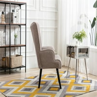 Moderna akcentna stolica, središnja teddy tapecirana fotelja sa tufanim gumbom krila i nogama od punog drveta, stolica za dnevnu sobu Vanity stolica za kućnu sobu, siva