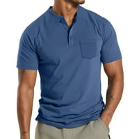 Muška ljetna casual obična tanka kratki rukav Henley majica pulover Top Bluza