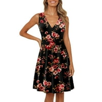 Ljetne haljine za žene cvjetno tiskane kaiševe bez rukava elegantna sunčana haljina