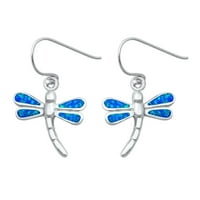 Sterling srebrni visoki polirani plavi simulirani Opal Dragonfly Naušnice za kuke Novi nakit ženski