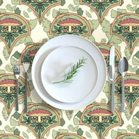 Pamuk Satens Stolcloth, 70 120 - Art Nouveau gljive gljive botaničke prirode Olive Green ToadStool Vintage inspirirana krema Print Custom stol posteljina od kašike