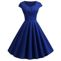 Ležerne haljine za žene Ženska modna casual V-izrez kratki rukav, pune boje duljina koljena, plava L