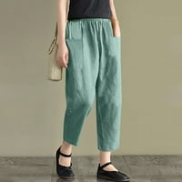 Simu Womens Ležerne pantalone Nove labave pune boje pamučne i posteljine čipke udružene elastične strugove