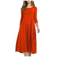 Haljine za žene Himeway Ženska povremena puna boja Srednja rukava O-izrez Velika ljuljačka visoka struka haljina narančasta 3xl