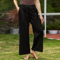 Ženski elastični struk Slack Womens Casual Solid Color Labavi džepovi Elastične pojaseve strugove Duge pantalone