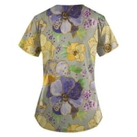 Ženski bluze Ženski ispis kratkih rukava V-izrez V-izrez Radna uniforma Pocket bluza Yellow XL