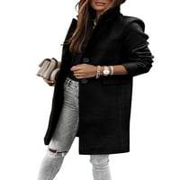 Eyicmarn ženski kaput, pune boje krovanog ovratnika s dugim rukavima od vunenog kaputa za žene, kaki sivi crni izvan bijelog