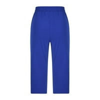 Zkozptok Ženske hlače Labave boje u sredini struk tanki čipke kaprisu hlače sa džepovima, plavim, m