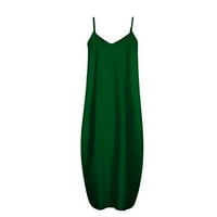 Ženske ljetne haljine sunčane haljine V-izrez bez rukava sa punim zelenim xxxxxxl