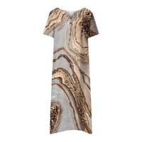 Ljetne haljine za žene Trendi kratki rukav A-line Dužina gležnja Labavi otisak V-izrez Smeđi XL