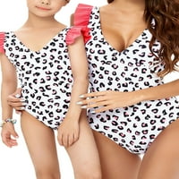 Porodica podudaranje djevojčica Romper kupaći kostimi Leopard Print Ruffles bez rukava bez rukava mama