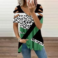 Hladne vrhove ramena za žene kratki rukav bluze Regularne fit T majice Pulover tees vrhovi Leopard Ispis