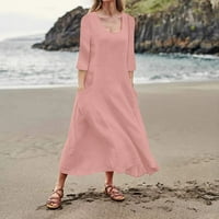 Ljetne haljine za žene V-izrez Dužina dužine Ležerne prilike A-LINE Čvrsta duga rukava ružičasta 3xl