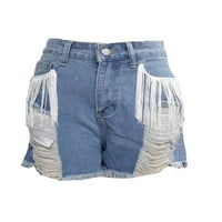 Glonme Dame Jeans Ripped kratke vruće hlače Tassels Ljeto Traper Hratke Beach Comfy Mini pantni paketni