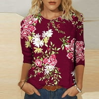 Zunfeo ženske majice za rukav Crewneck casual trendi udobnost labavih fit vrhova grafički ljetni pad majica bluza - vino 2xl