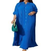 Glonme ženska košulja haljine pune boje duge maxi haljina haljina dame casual labavo plave plave 3xl