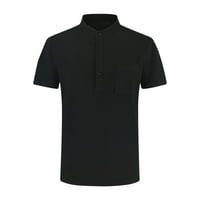 Symoidne majice za muškarce velike i visoke pamučne posteljine vrijednosti casual veliki i visoki štand ovratnik crne muške majice