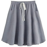 Grianlook Girls suknja Pamučna posteljina A-line Ljeto Pleated Lady Elastic Struk midi navlaka za ljuljanje