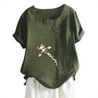Bazyrey ženske vrhove kratkih rukava okrugli izrez pulover ženske ležerne ljetne majice tunika zelena