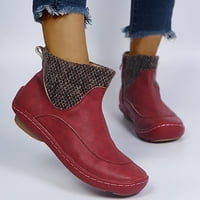 Jikolililili bočni patentni zatvarač kratke čizme Žene klizne na casual čizme Retro ravna dna cipele jesenja zima plus veličine čizme (crvene) Božićne bagere
