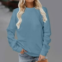 Fatuov Comfort Colors Dukseri Žene Jesen modni dugi rukav Okrugli bluza sa punim bojama Slim Fit Blue