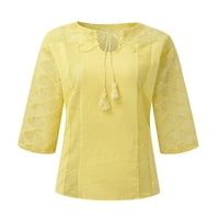 Bluze za ženske modne ležerne čipke ubode čvrste boje u-izrez Tro-četvrtinja rukava 4xl