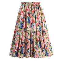 Ljetna haljina za žene Tencel pamuk ljeto novi mali struk tiskana velika suknja ružičasta cvjetna duga