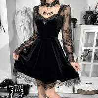 Jesenske haljine za žene plus veličine crna prozirna haljina rukav punk čipka za zavoj gotička haljina
