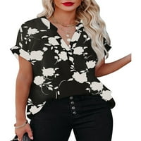 Voguele majica za žene cvjetne tiskane ljetne vrhove Šifon odmor Tunika Bluza Comfy majica crna m
