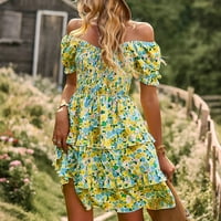 Ljetne haljine za žene s kratkim rukavima za tisak cvjetnog uzorka haljina od ramena midi fit i flare