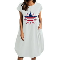Gaecuw USA Teme Boho Haljine Američka zastava odjeću od pune boje kratkih rukava Okružna haljina s poklopcem Midi haljina s džepovima Dan neovisnosti Dresi se crveno bijelo plavo četvrti jul