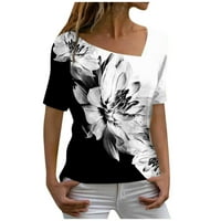 Ženski vrhovi V-izrez dame bluza Ležerne prilike za ispisane ljetne kratkih rukava Modni bijeli XL