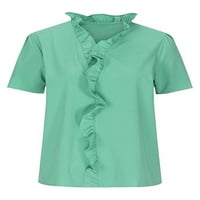 HAITE Women Tops V izrez košulja cvjetna bluza za odmor TEE Rad s kratkim rukavima Tunička majica zelena