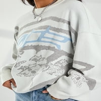 Žene Y2K vintage džemper za printu prevelizirani dugi rukav Crew Crt pletenje pulover 90-ih estetski