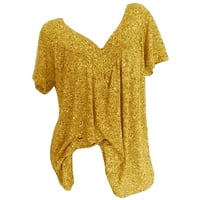 Slatki vrhovi za žene plus veličine kratkih rukava V-izrez za bluzu za bluzu pulover majica žuti xl