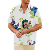Fnyko muškarci i dečko Havajska majica Lilo Stitch Print Regularni fit casual majica s kratkim rukavima dolje Havajska majica Modne majice na plaži za muškarce Dječaci