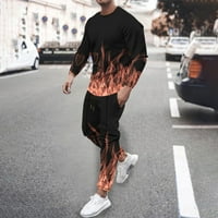 Muška modna odijela Regularna fit 3D plamen obrazac Ispis okruglih majica s dugim rukavima i košarice Ležerne prilike Ležerne prilike ulice dvije odjeće narandžasti xxxxl