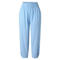 NSENDM Womens Casual Solid Colore Labavi džepovi Elastične visoke struk hlače Duge pantalone plus veličine pantnih odijela za ženske ležerne hlače Plavo x