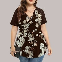 Plus veličine za žene s kratkim rukavima cvjetni print majica V Vrat Ljetni povremeni tunički vrhovi
