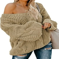 Žene seksi dugih rukava sa ramenim kablom za pletenje pulover džemper