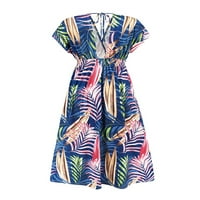 Niveer dame duga haljina V izrez Ljeto plaža Sundress kratki rukav Maxi haljine Ležerne lišće Ispiši