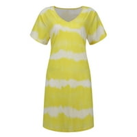 Ležerne haljine za ženske prugaste majice V-izrez Dužina koljena kratki rukav žuti 2xl