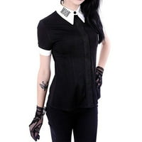 Ženska plus veličina kratkih rukava s kratkim rukavima Gotic Punk Crni V-izrez majica dolje majica