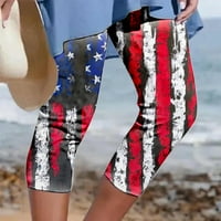 Utoimkio Clearence Wide nogu hlače za žensko ljetno casual elastično-struk Dan neovisnosti od tiskane