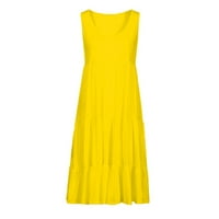 Ženska haljina Ljeto bez rukava okrugla bez rukava od pune boje velike ljuske haljine za plažu, žuta,