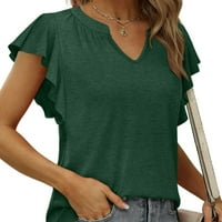 Žene Ljeto Loose Top V-izrez naletirani rukavi majica SOLD boja Leisure Streetwear