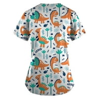 Ženski ljetni vrhovi slatki životinje tiskani kratki rukav V-izrez V-izrez Radni džep bluza 3xl