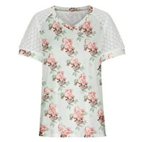Bluze sksloeeeeeee za žene modni labavi fit mrežaste vintage cvjetni tisak vrhova na listu kratkih rukava