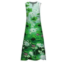 Ženske haljine Dužina gležnjaka bez rukava Maxi tiskana ljetna haljina s V-izrezom zelena 3xl